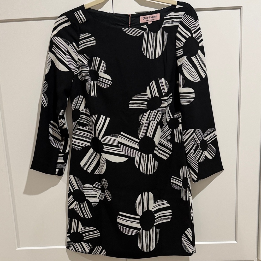 Juicy Couture Black and White Striped Floral Dress Size 2